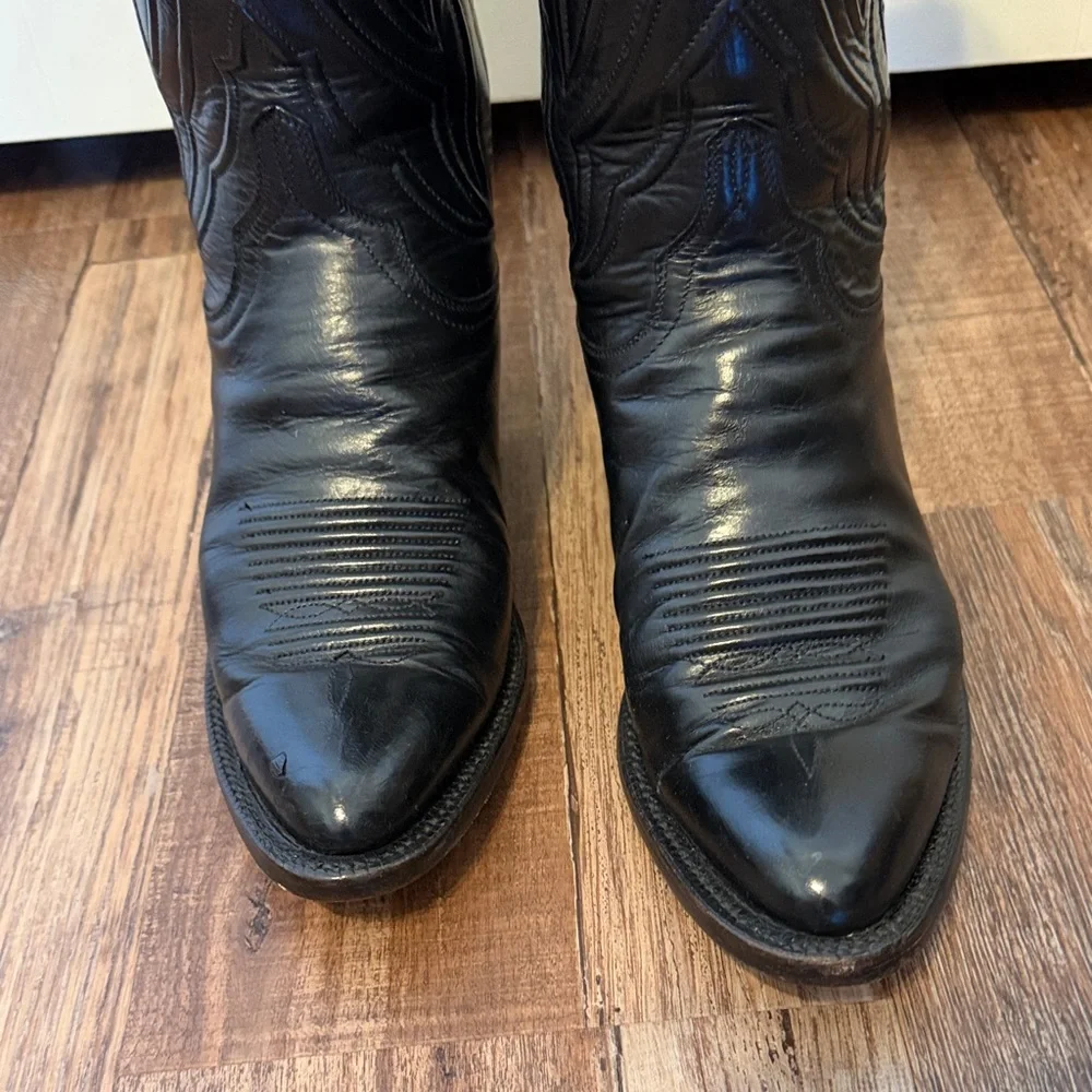 Lucchese Black Leather Cowboy Boots EUC - Picture 4 of 12